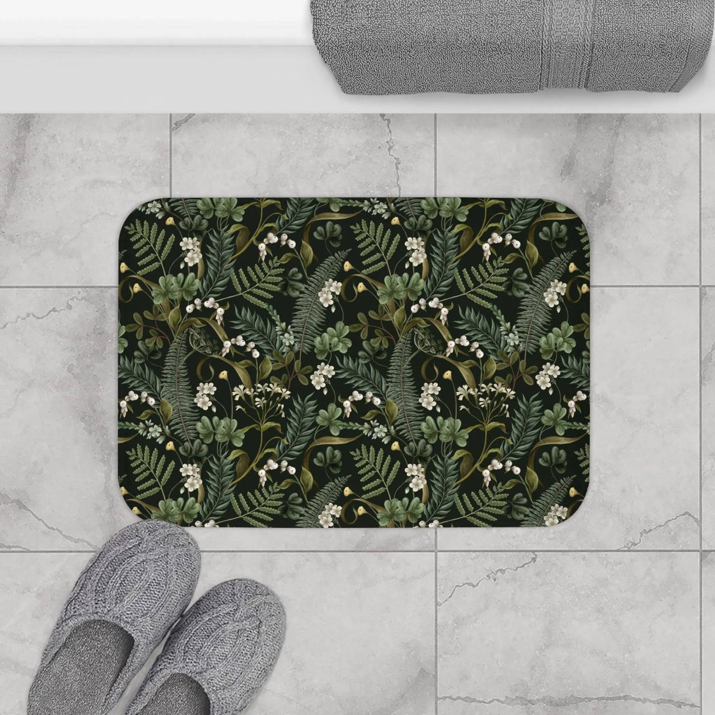 Dark Forest Botanical Shower Curtain & Bath Mat