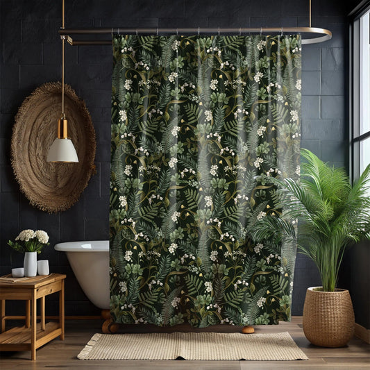 Dark Forest Botanical Shower Curtain & Bath Mat