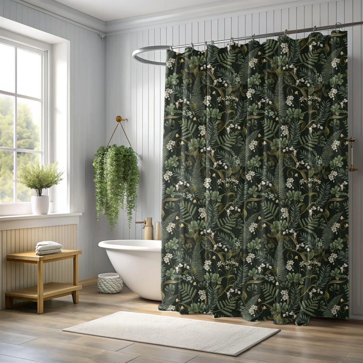 Dark Forest Botanical Shower Curtain & Bath Mat