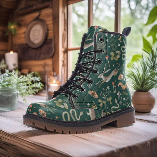 Fairy Forest Dark Green Vegan Boots