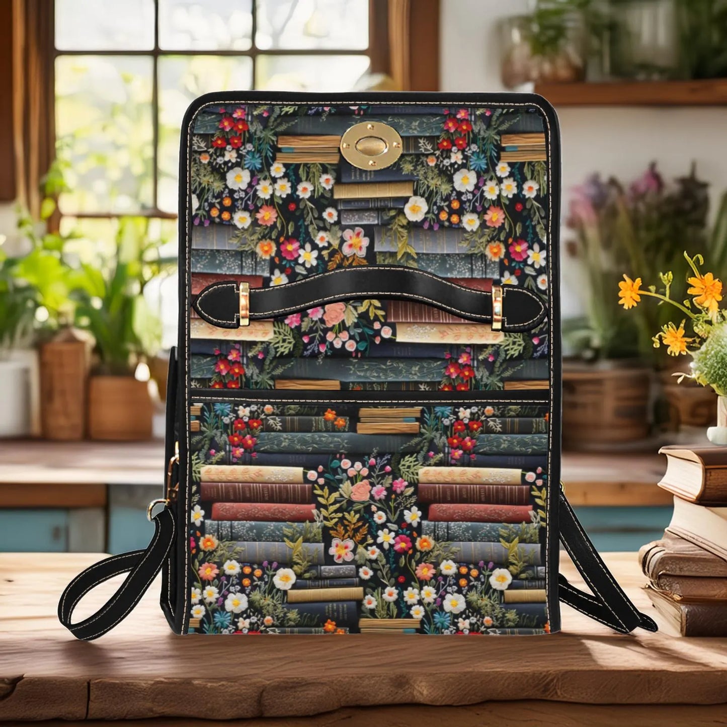 Cottagecore Flowers & Books Satchel Bag