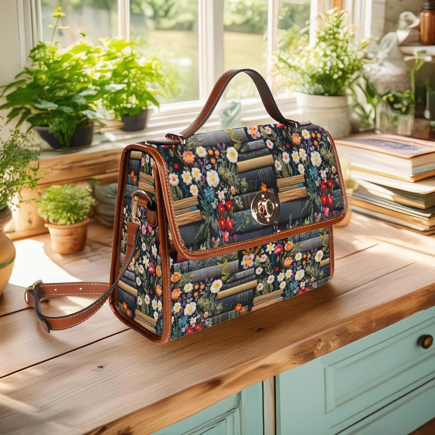 Cottagecore Flowers & Books Satchel Bag