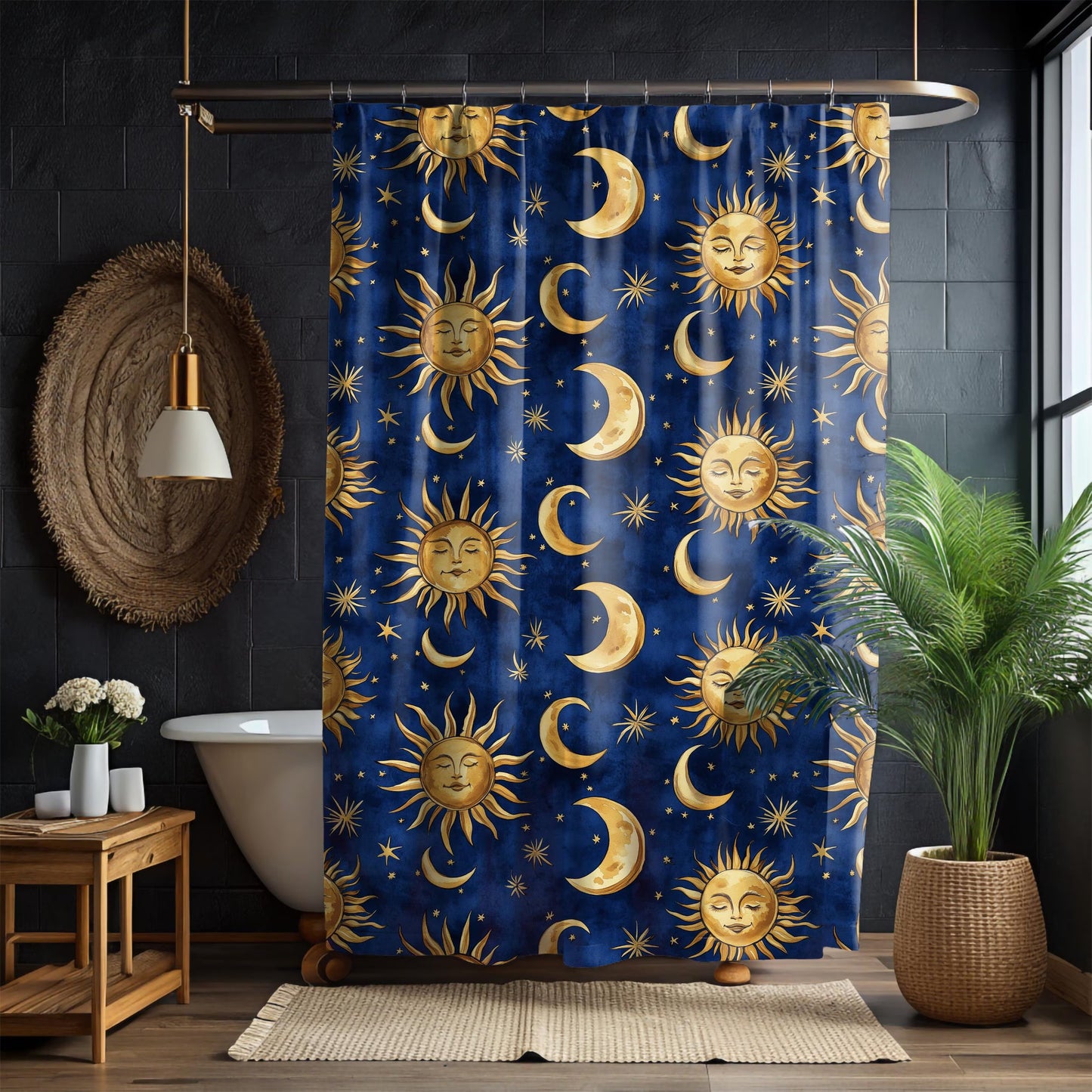 Retro 90s Whimsigoth Celestial Shower Curtain & Bath Mat Set