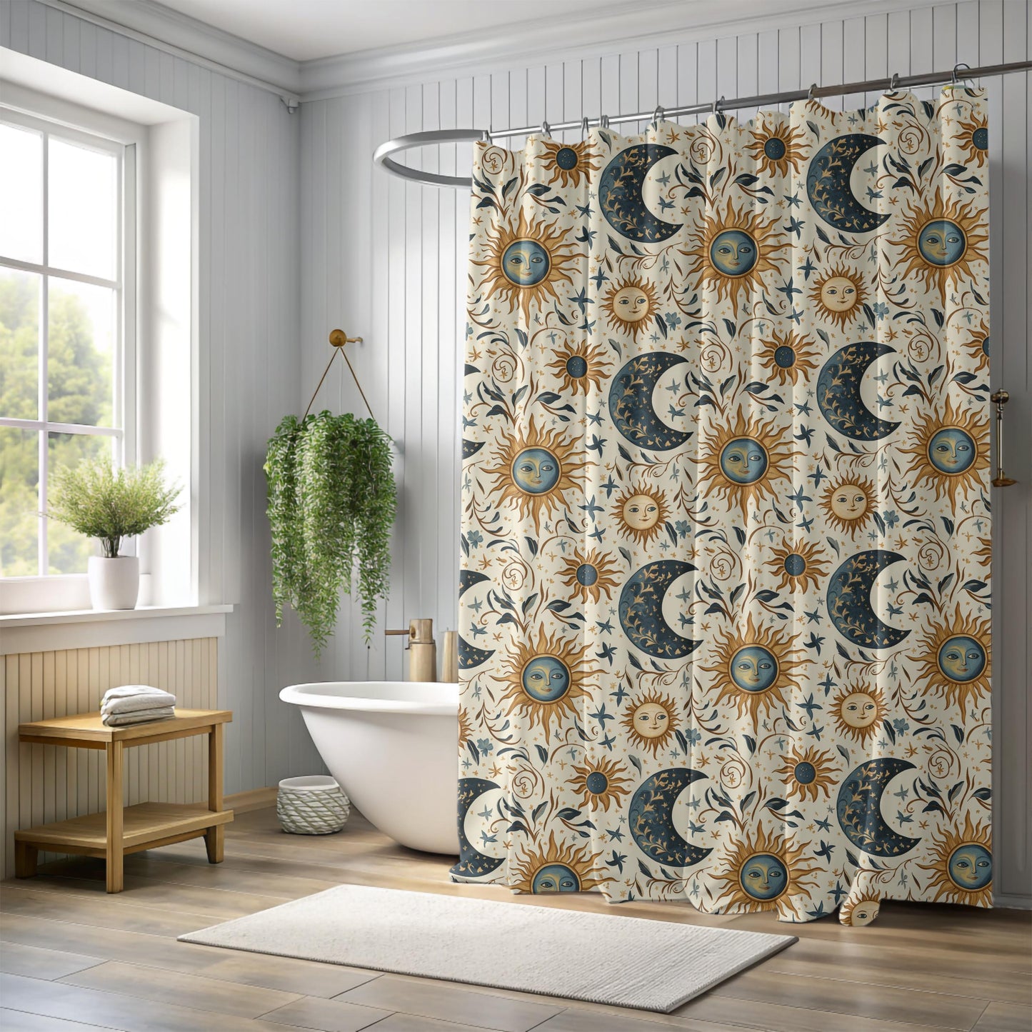 Celestial Sun & Moon Shower Curtain & Bath Mat