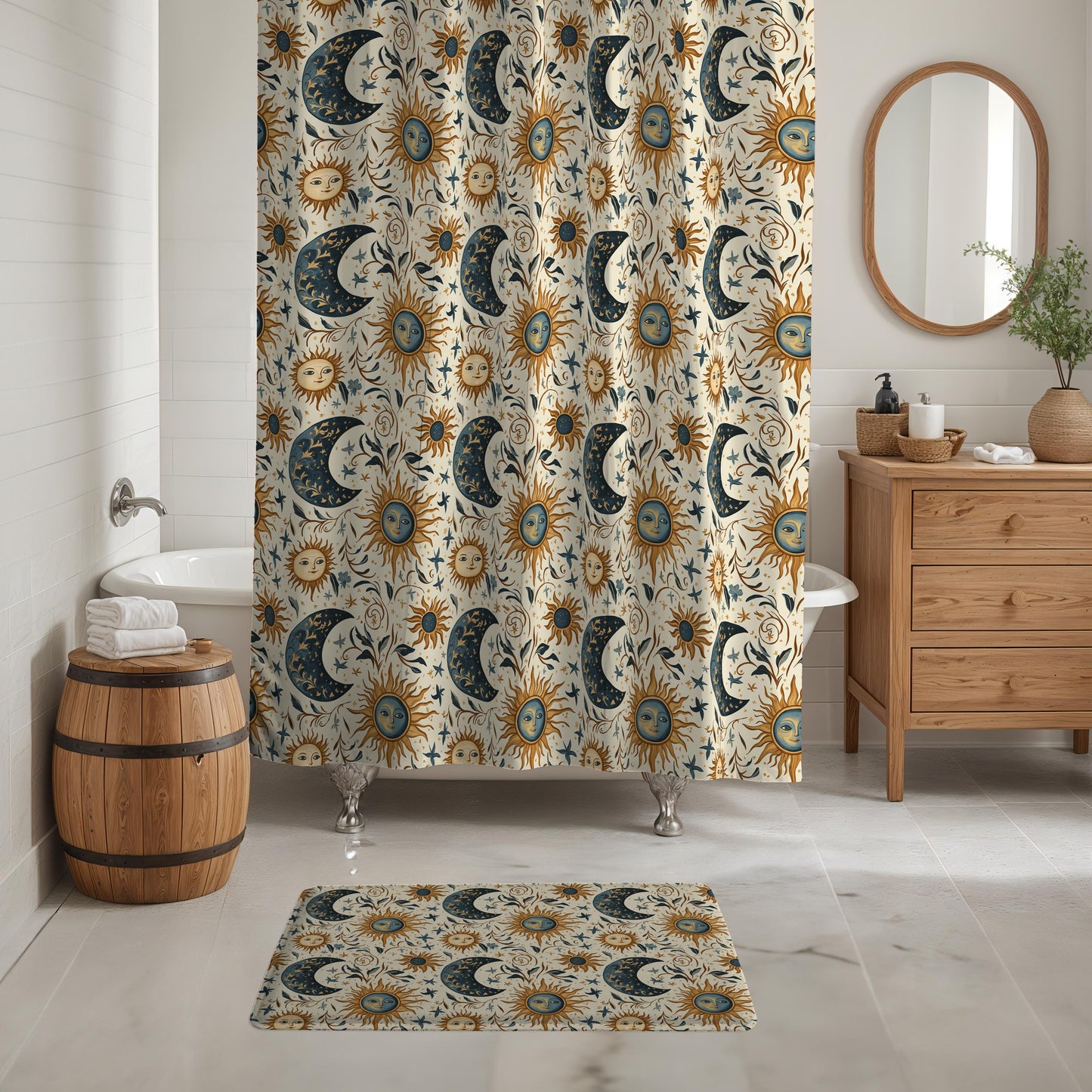 Celestial Sun & Moon Shower Curtain & Bath Mat