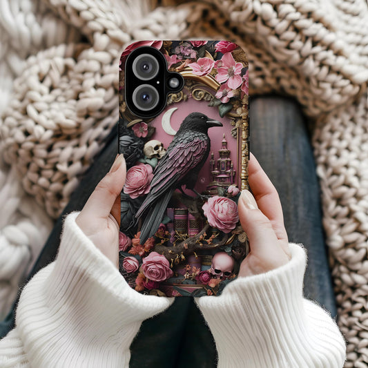 Gothic 3D effect Raven Floral Phone Case