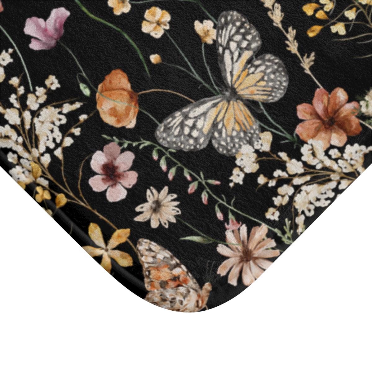 Floral Butterfly Shower Curtain & Bath Mat Set