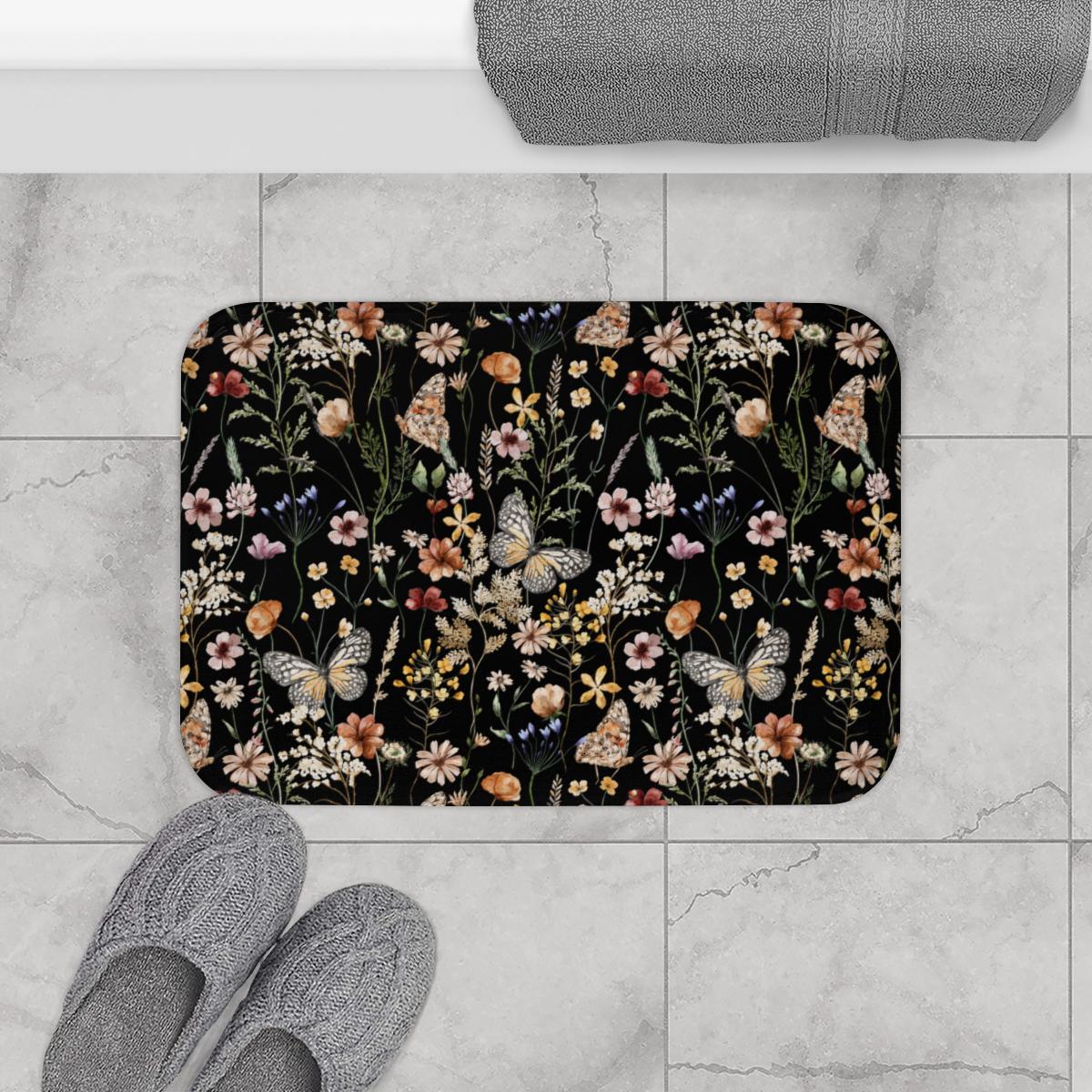 Floral Butterfly Shower Curtain & Bath Mat Set