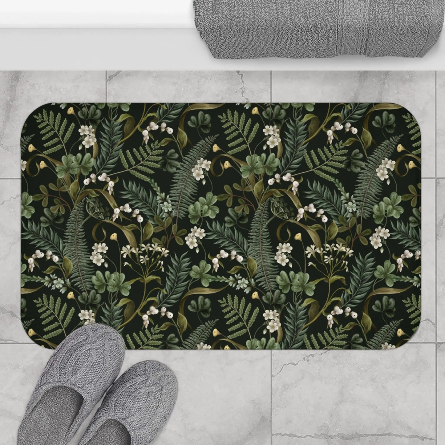 Dark Forest Botanical Shower Curtain & Bath Mat