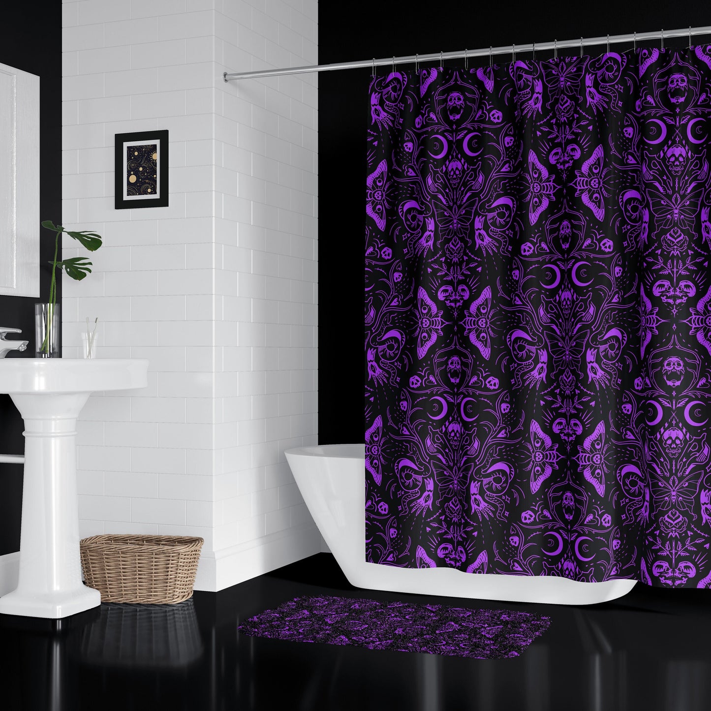 Witchy Skulls & Moths Shower Curtain and Bath Mat