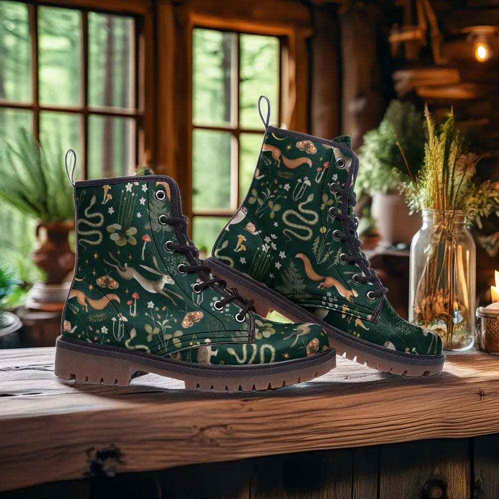 Fairy Forest Dark Green Vegan Boots