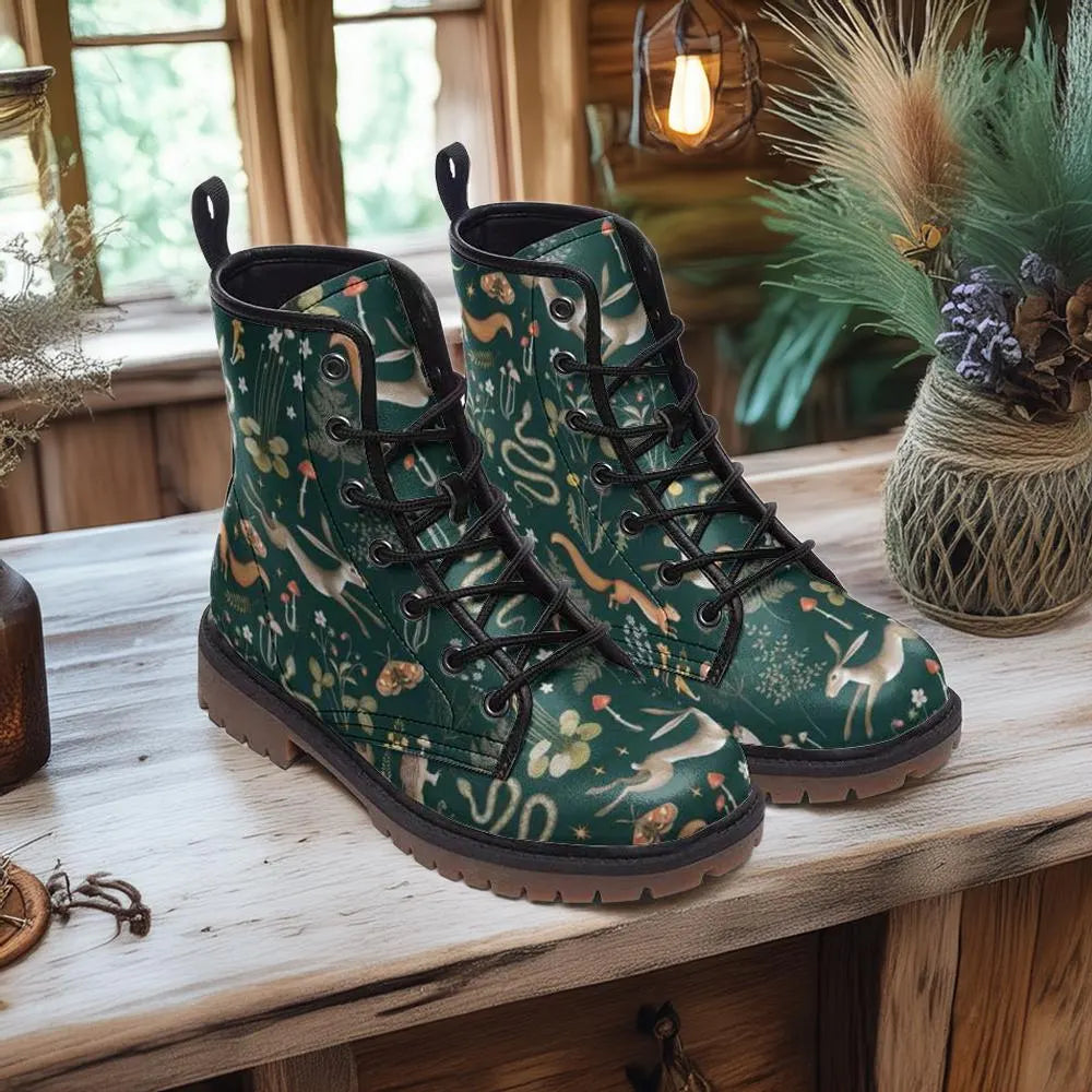 Fairy Forest Dark Green Vegan Boots