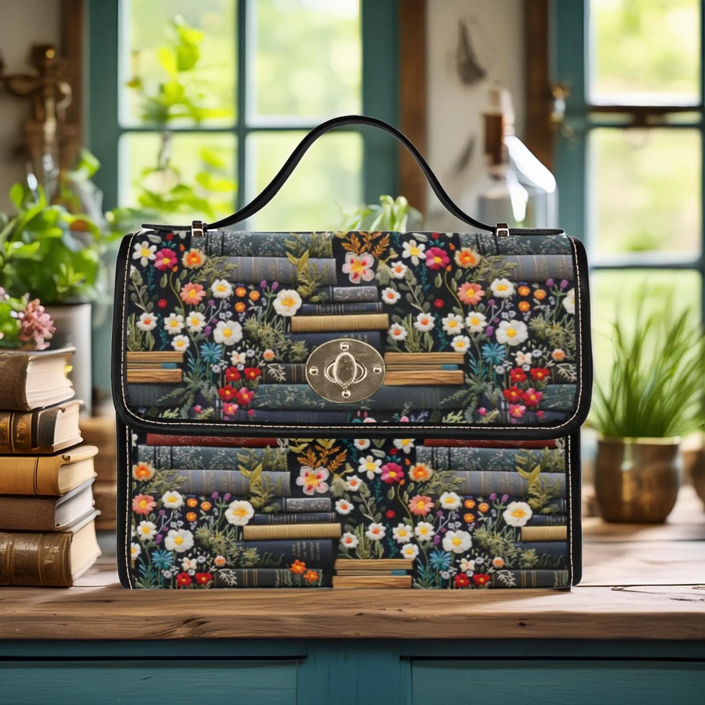 Cottagecore Flowers & Books Satchel Bag