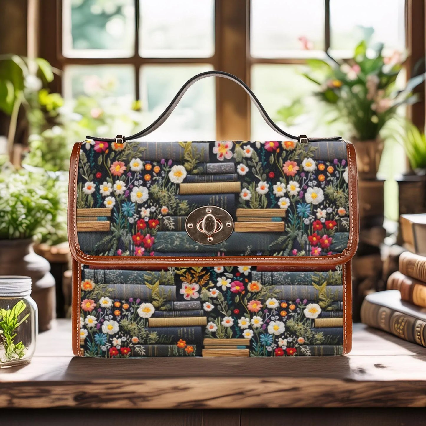 Cottagecore Flowers & Books Satchel Bag