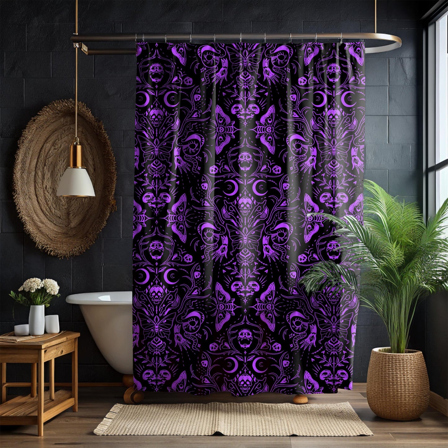 Witchy Skulls & Moths Shower Curtain and Bath Mat