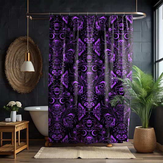 Witchy Skulls & Moths Shower Curtain and Bath Mat