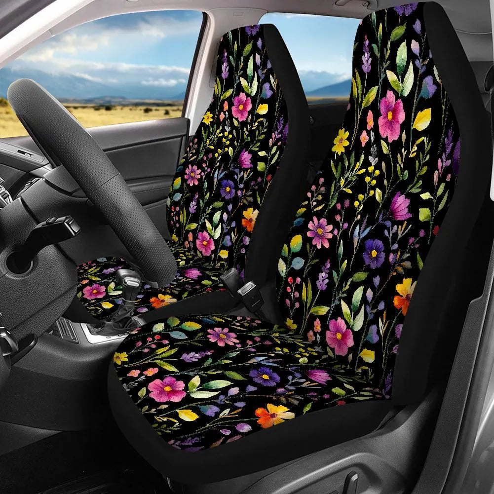 Watercolor Flowers on Black Car Accessories