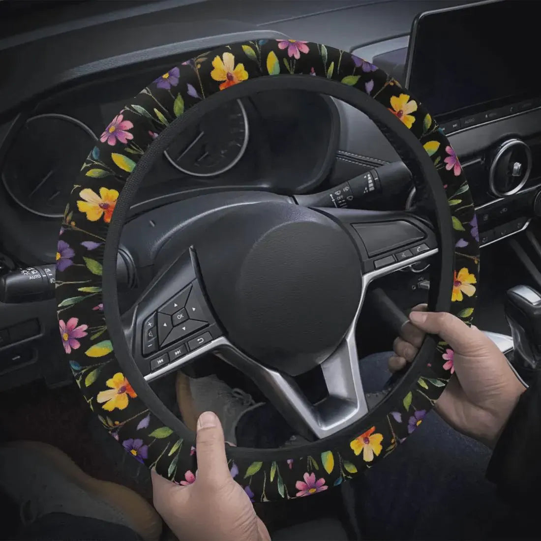 Watercolor Flowers on Black Car Accessories