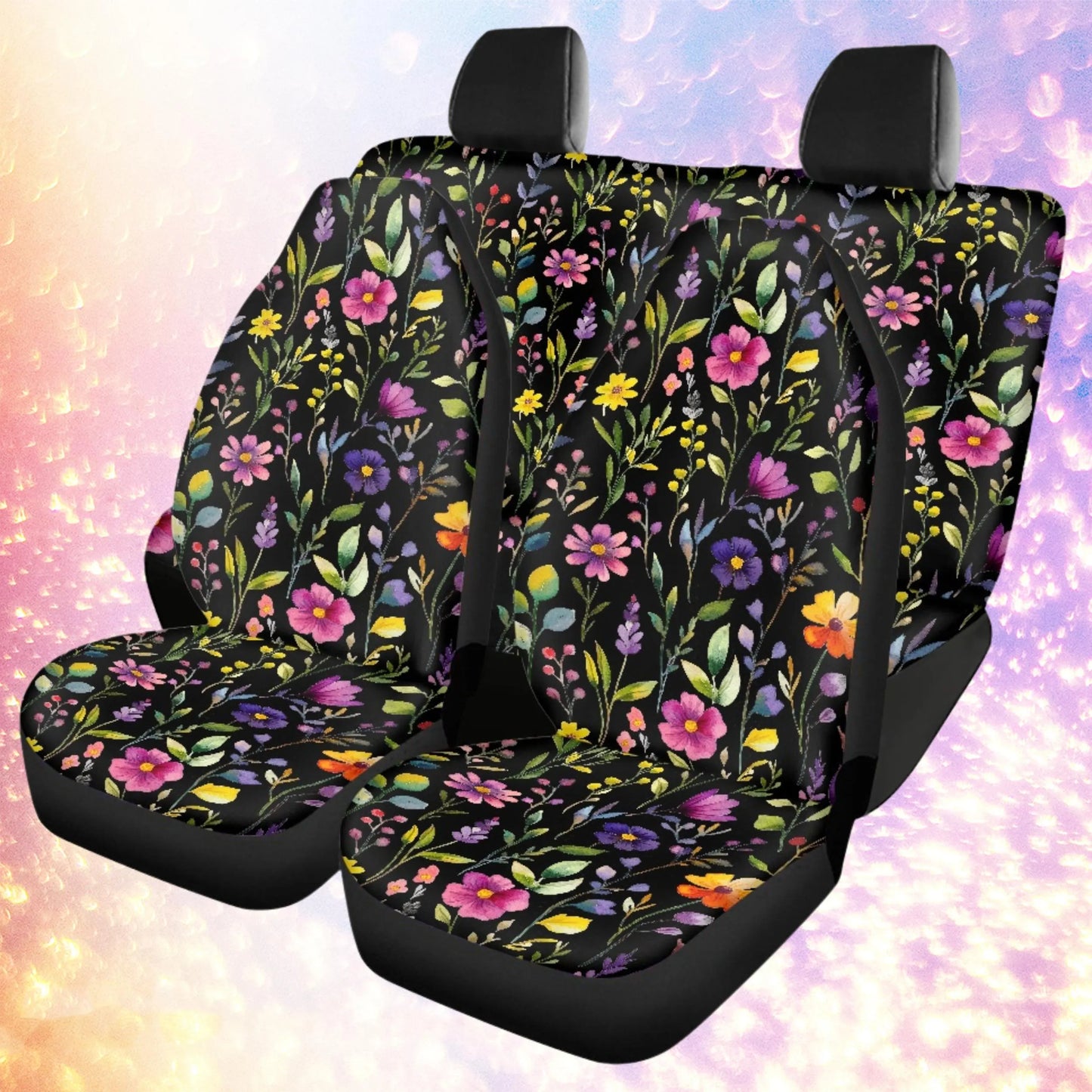 Watercolor Flowers on Black Car Accessories