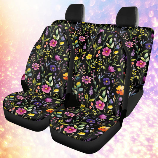 Watercolor Flowers on Black Car Accessories
