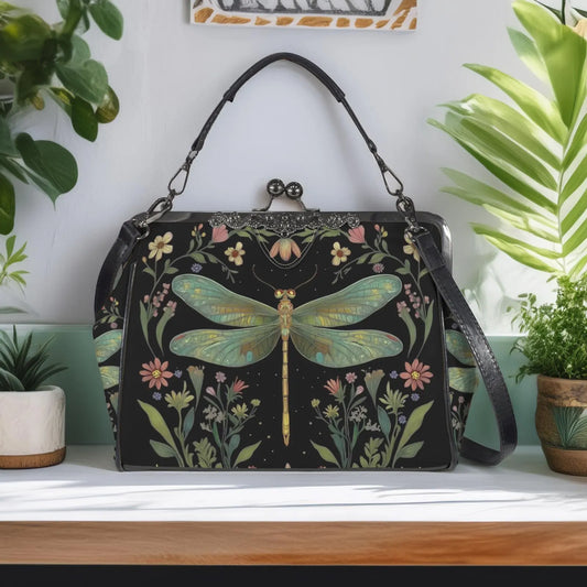 Dragonfly & Flowers Kisslock Handbag