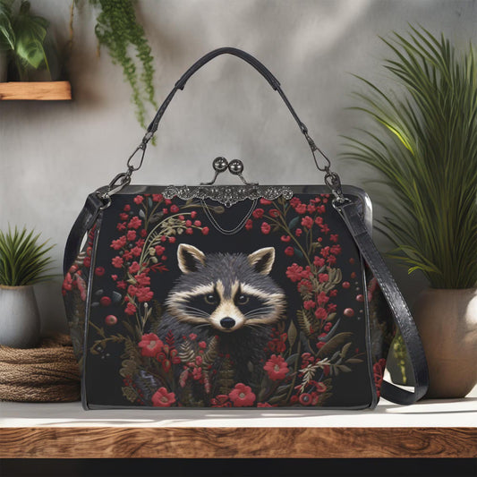 Raccoon and Flowers Kisslock Bag
