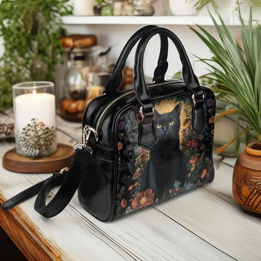 Gothic Black Cat Vegan Leather Bowler