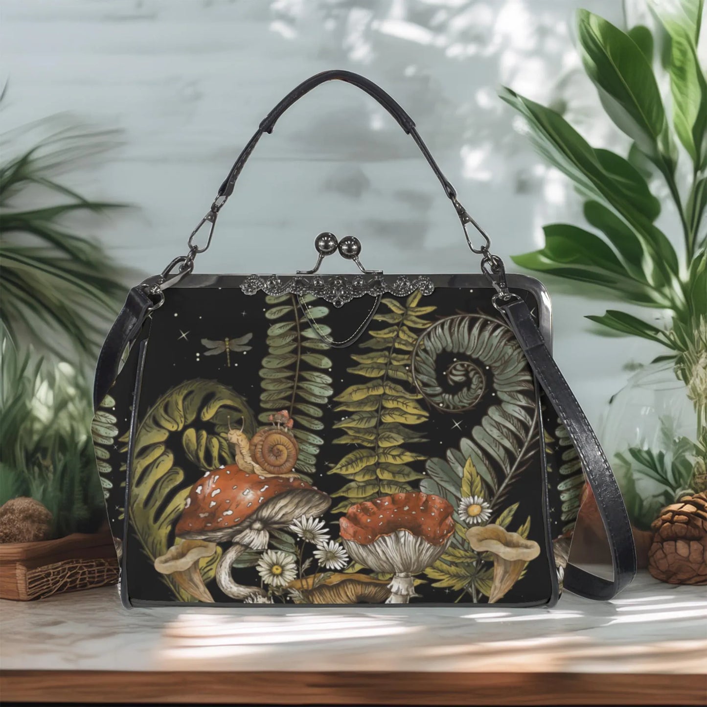 Goblincore Mushroom & Ferns Kisslock Purse