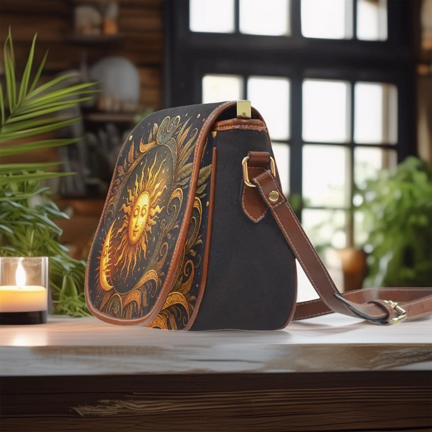 Celestial Sun & Moon Saddle Bag Purse