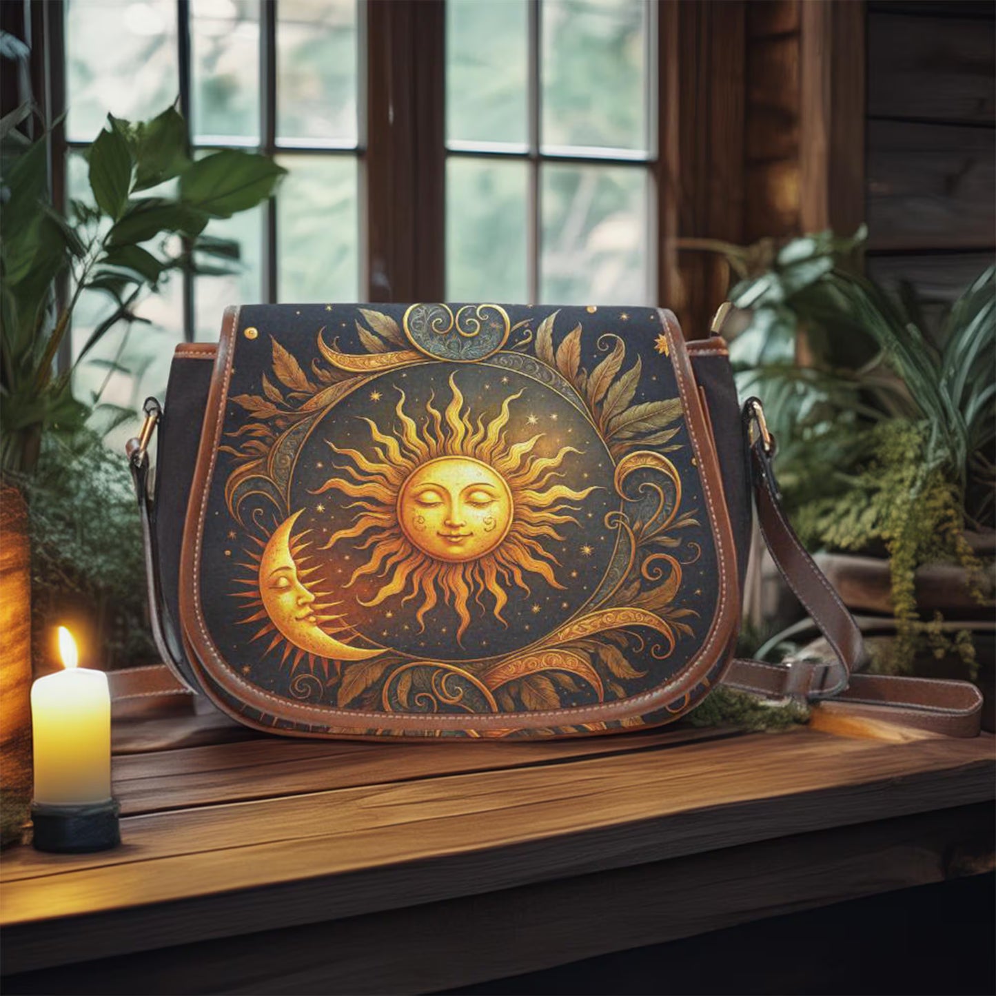 Celestial Sun & Moon Saddle Bag Purse