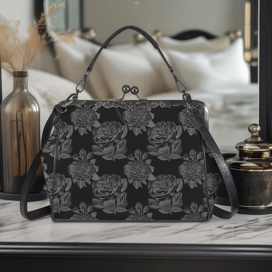 Gothic Black Roses Kisslock Purse