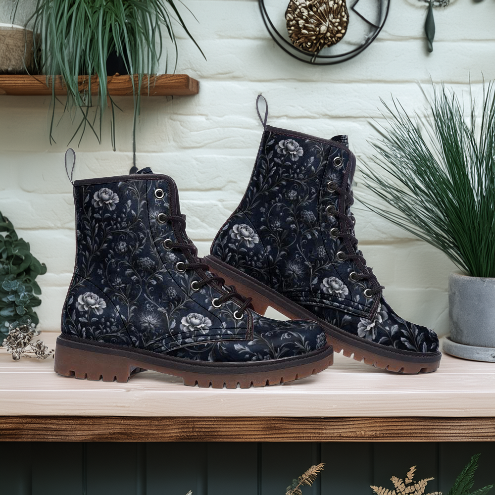 Dark Navy & Gray Gothic Floral Boot
