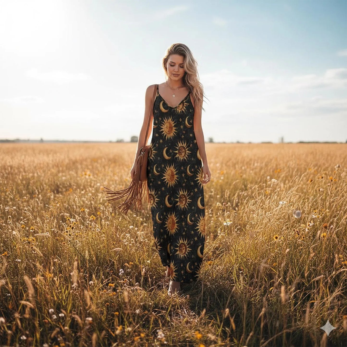 Whimsigoth Celestial Sun and Moon Maxi Dress