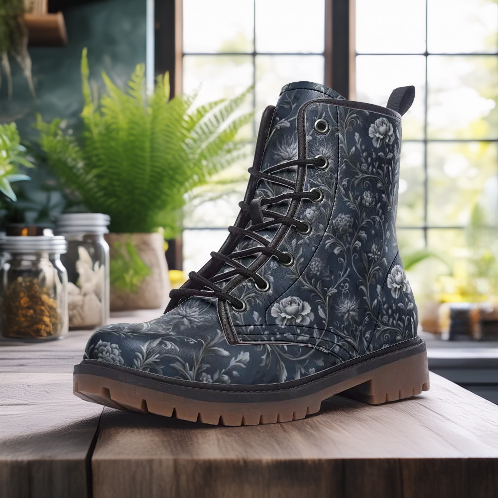 Dark Navy & Gray Gothic Floral Boot