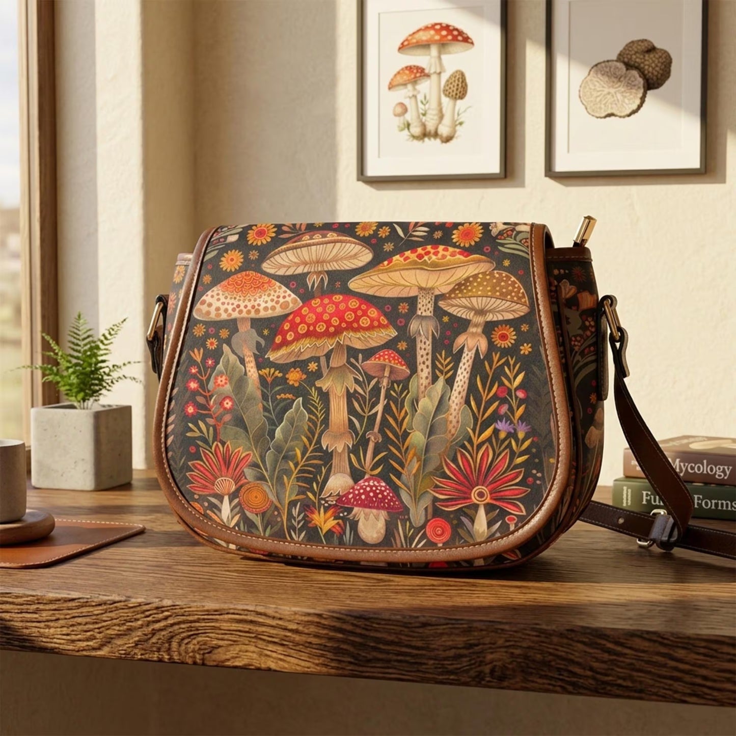 Boho Mushrooms Saddle Bag Purse