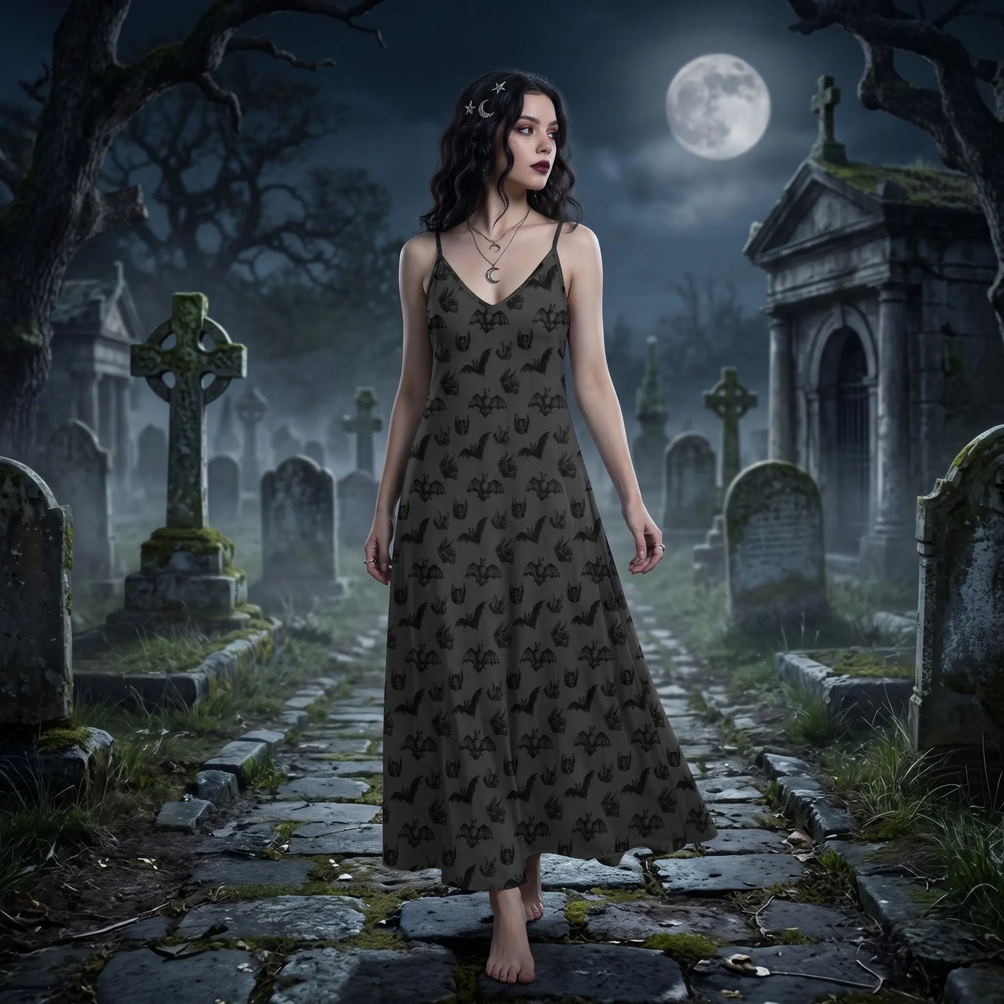 Gothic Bats Maxi Dress