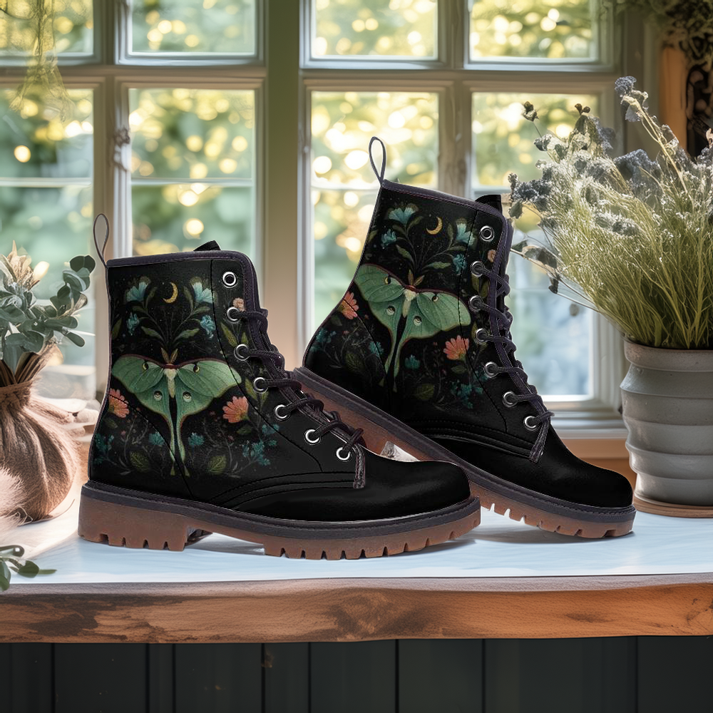 Luna Moth & Flowers Boots