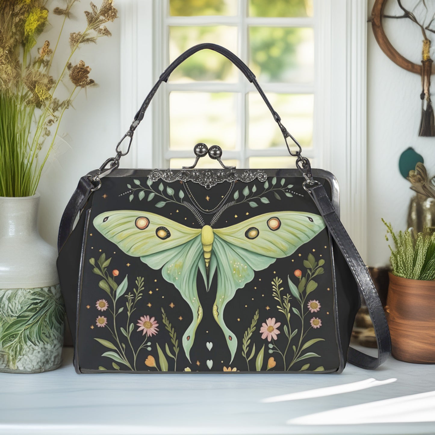 Luna Moth Cottagecore Kisslock Purse