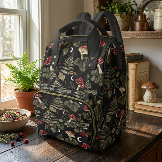 Dark Wood Mushrooms & Moons Diaper Backpack