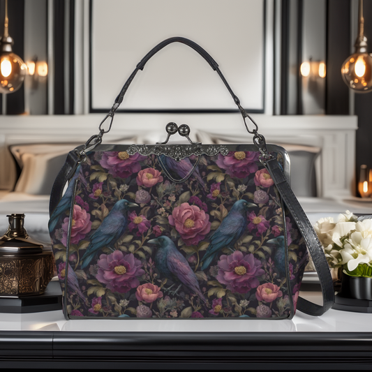 Ravens and Purple Flowers Kisslock Purse