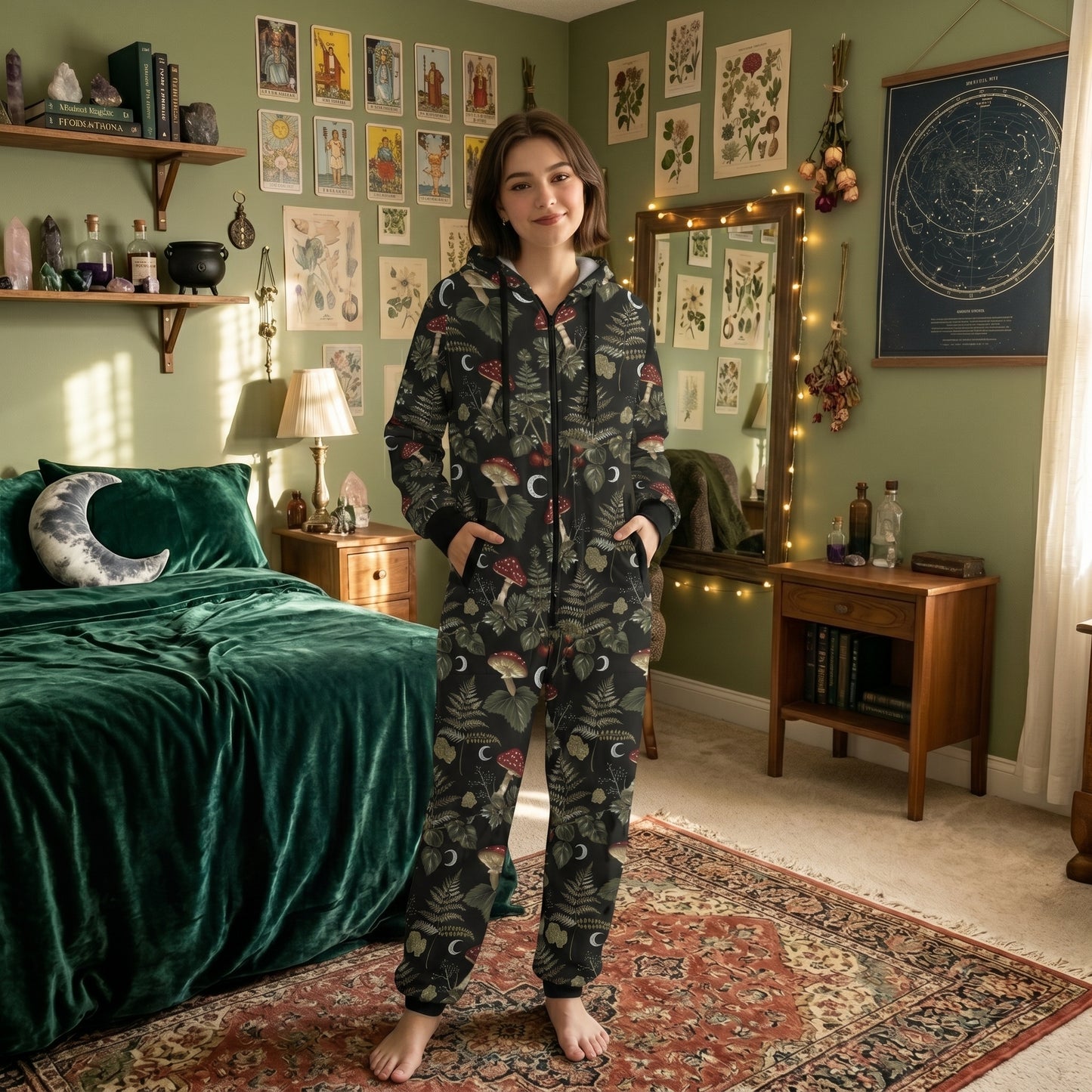 Witchy Moons & Mushrooms Adult Onesie