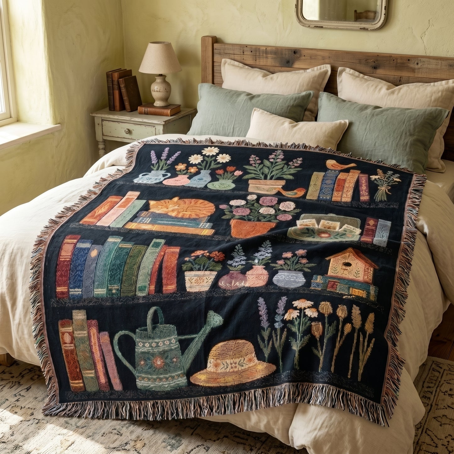 Cozy Bookshelf Cottage Heirloom Jacquard Woven Blanket