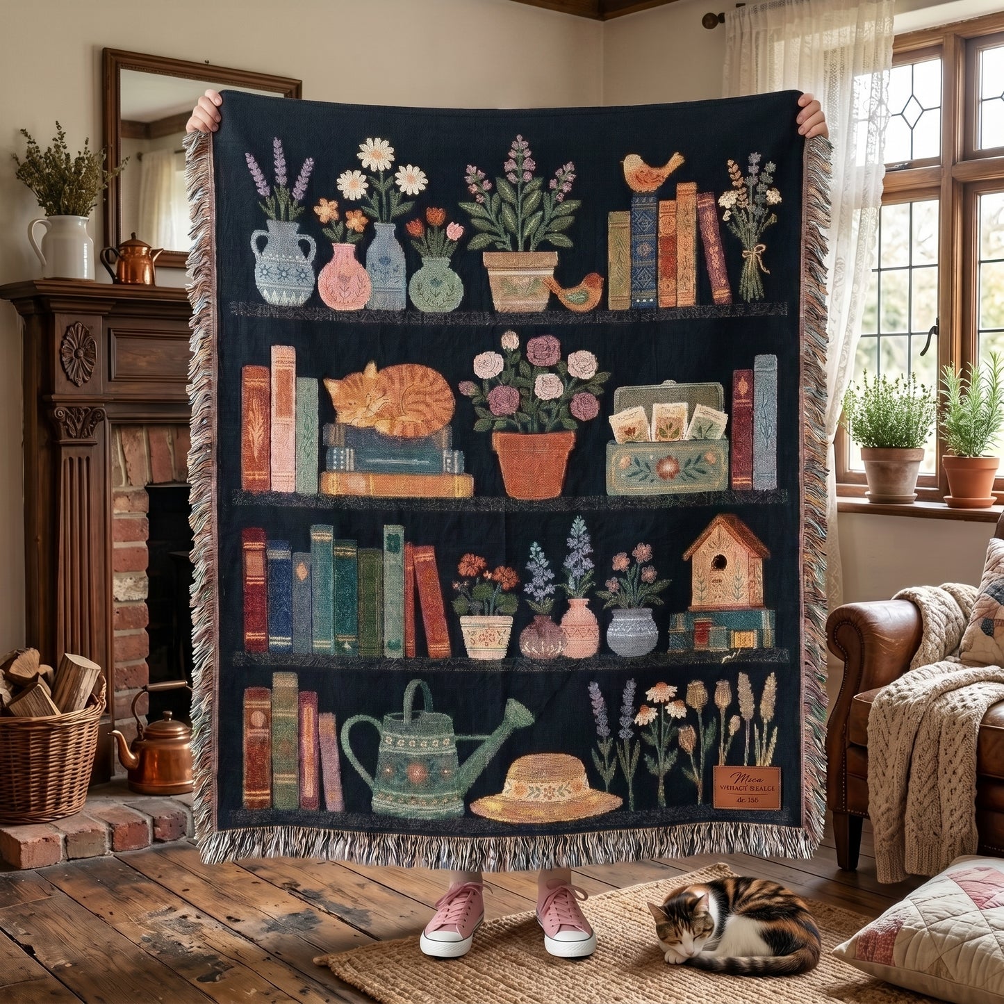 Cozy Bookshelf Cottage Heirloom Jacquard Woven Blanket