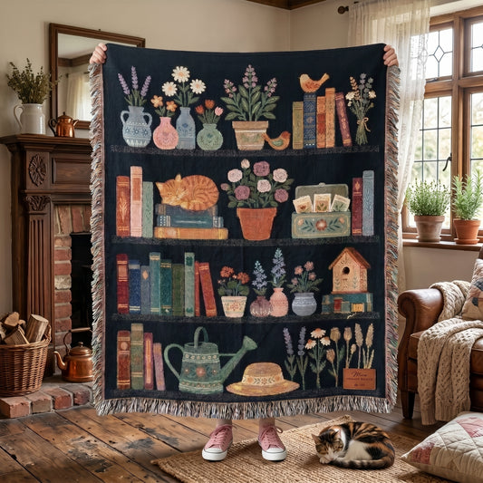 Cozy Bookshelf Cottage Heirloom Jacquard Woven Blanket