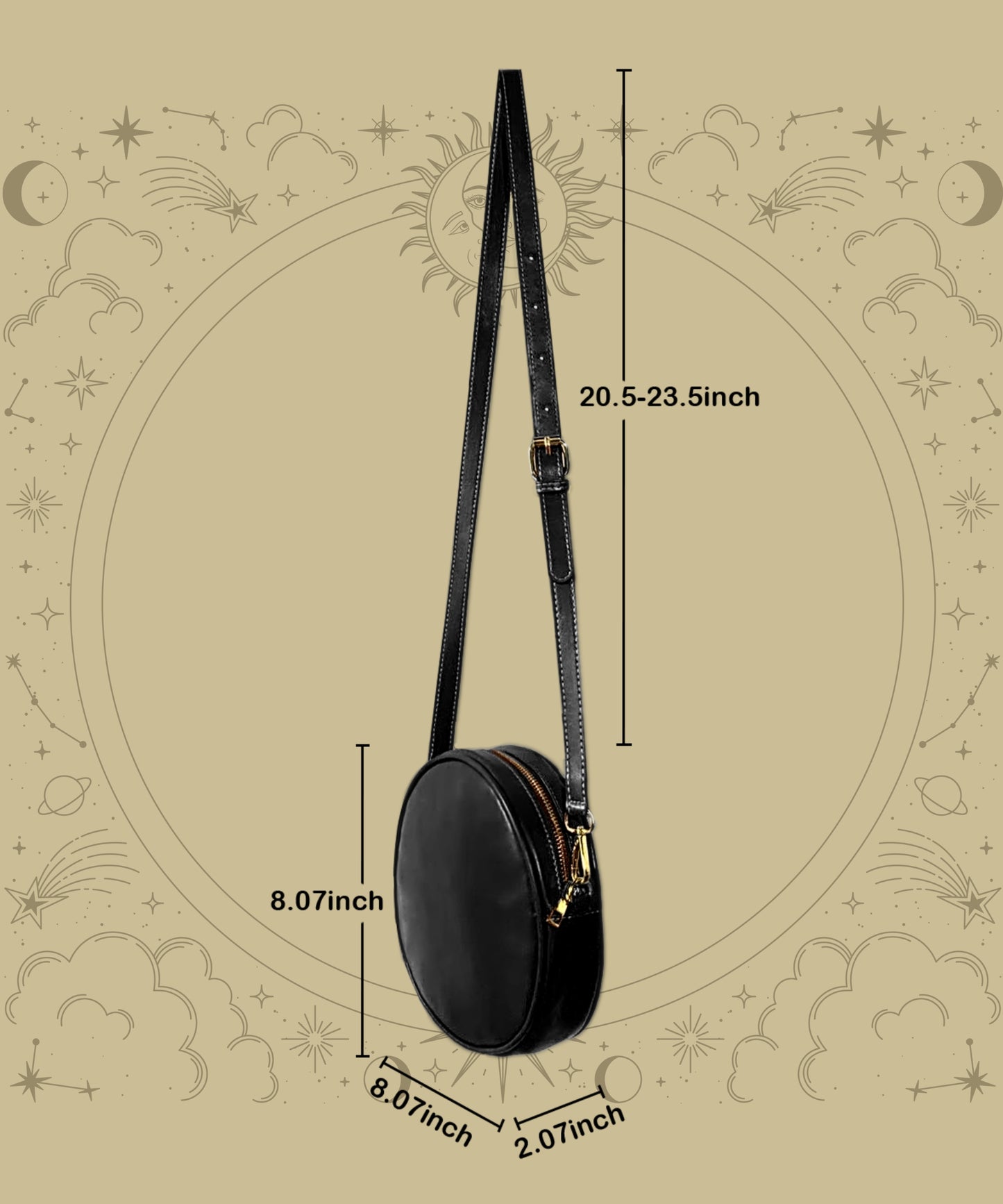 Dark Celestial Sun & Moon Round Crossbody Bag