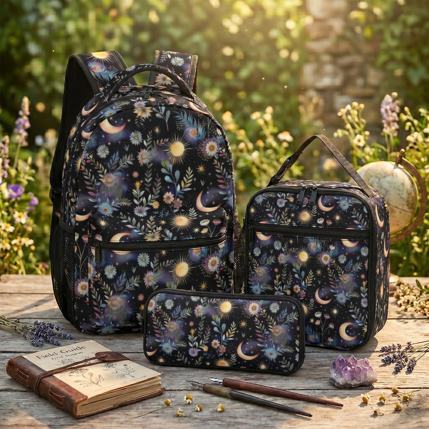 Ethereal Moons & Flowers Backpack School Set