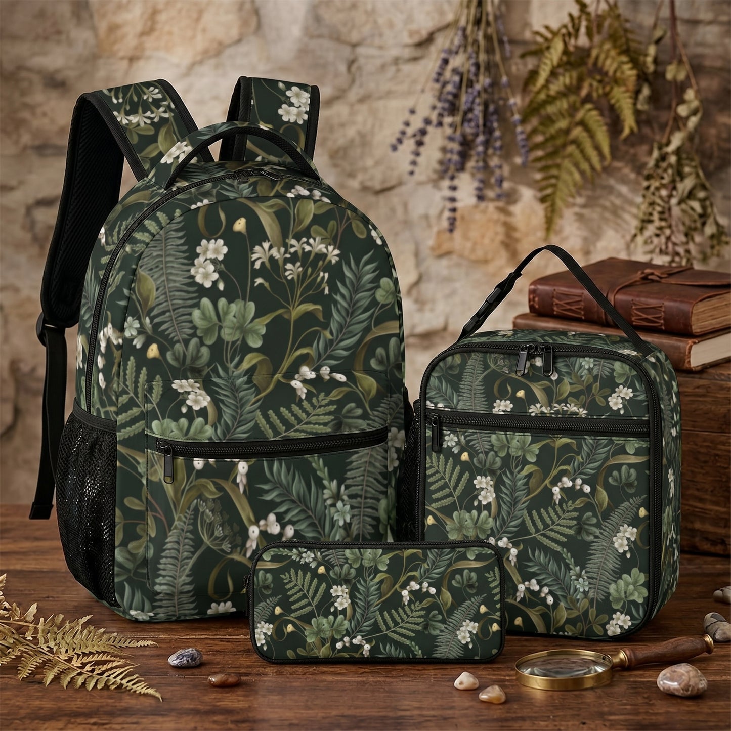 Green Botanical Cottagecore School Bag Set