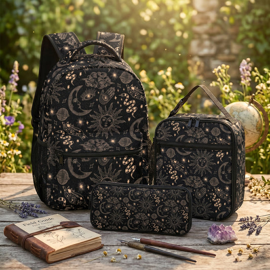 Witchy Celestial Suns & Moons School Bag Set