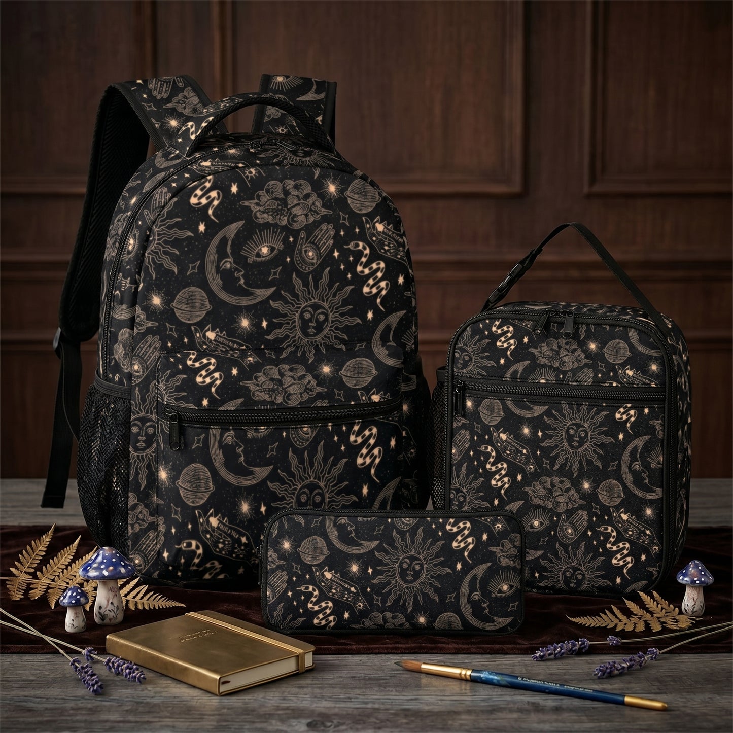 Witchy Celestial Suns & Moons School Bag Set