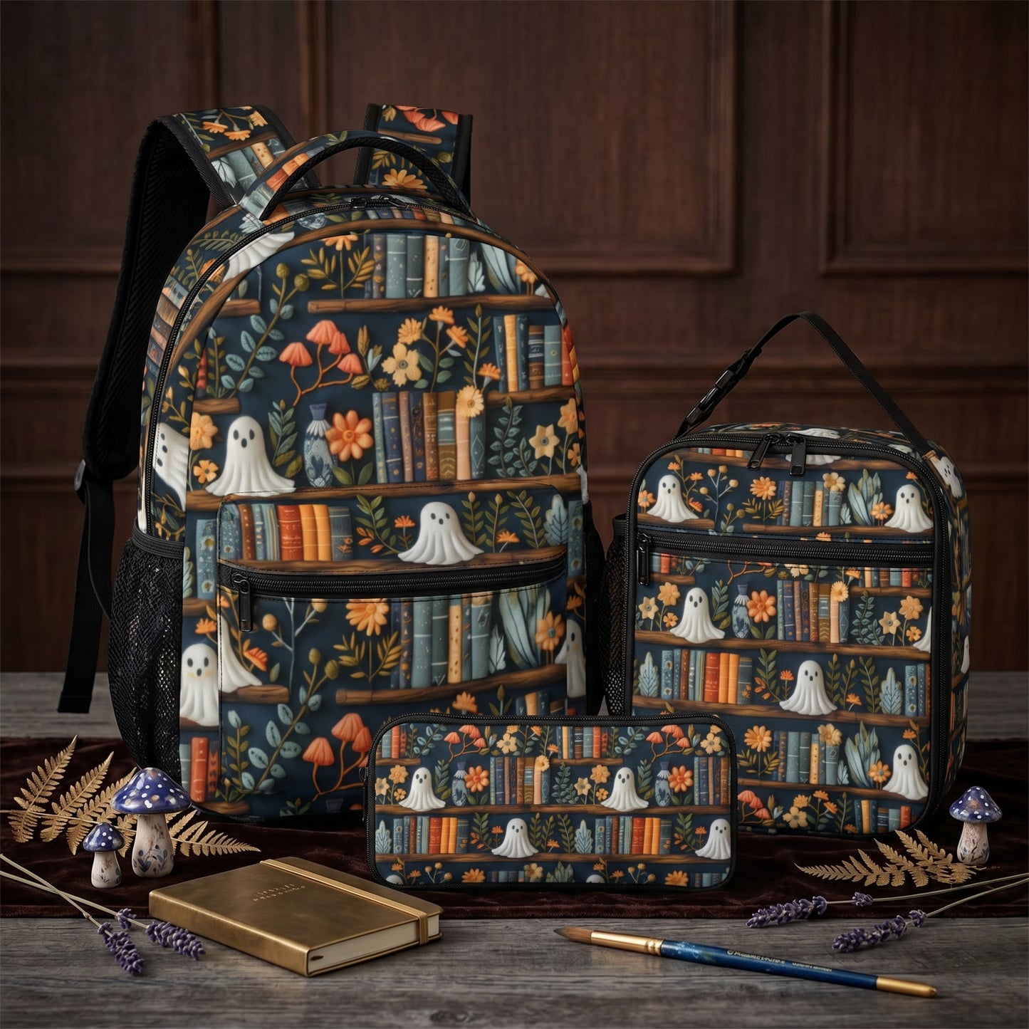 Cute Ghosties and Books Backpack School Set